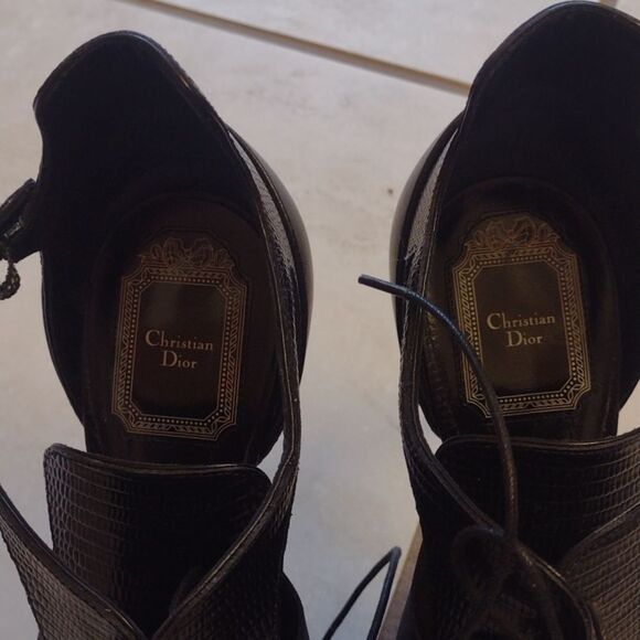 Dior black heel lace up peeptoe heeled leather bootie box stiletto Italy size 9 - Picture 6 of 14